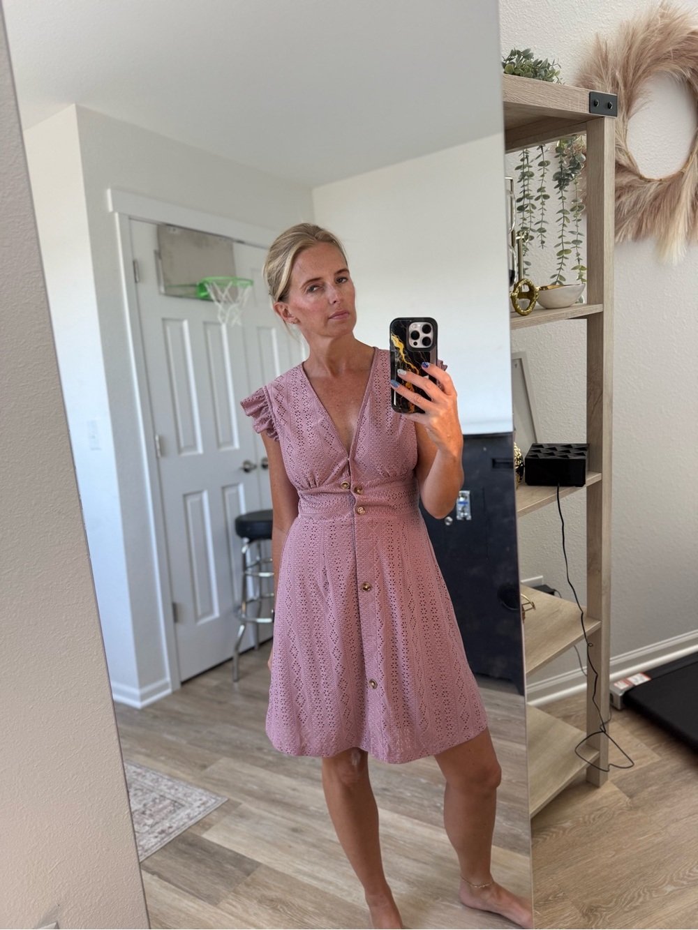 Sleeveless Lace Button-Front Dress in Mauve